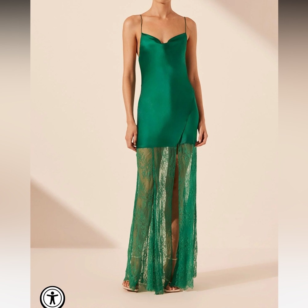 SHONA JOY - ELLE SILK LACE COWL MAXI DRESS - EMERALD GREEN
